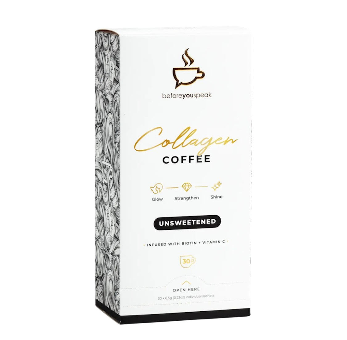 COLLAGEN Coffee for healthy lifestyle. Glow, Strengthen. Infused with Biotin and vitamin C. Unsweetened